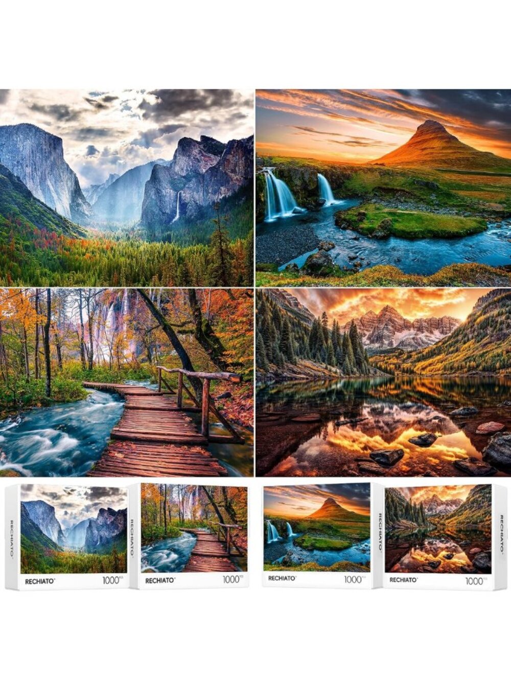 4 Pack 1000 Piece Jigsaw Puzzles for Adults - Nature Landscapes, Family Game
